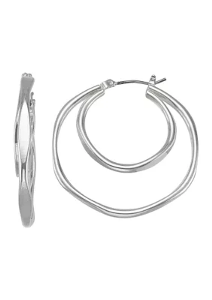 Silver Tone Double Circle Hoop Earrings