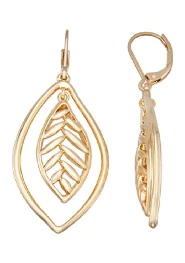 Gold Tone Falling Leaves Orbital Earrings