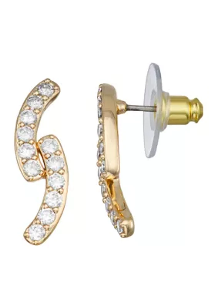 Gold Tone Crystal Double Drop Earrings