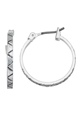 Silver Tone Etched Hoop Earrings