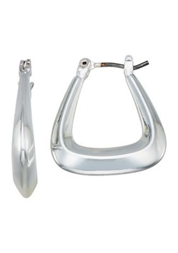 Silver Tone Oval Hoop Earrings