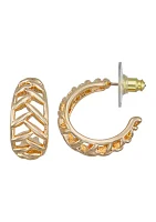 Gold Tone Falling Leaves C Hoop Earrings