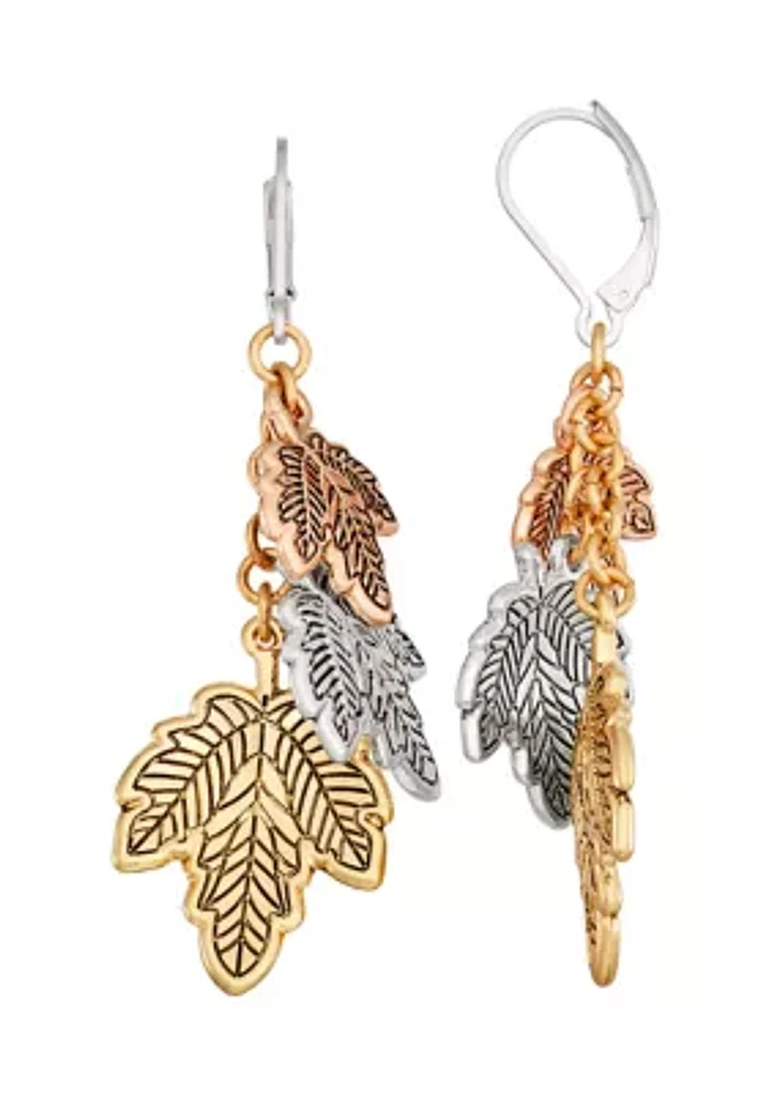 Gold Tone Fall Leaves Linear Earrings