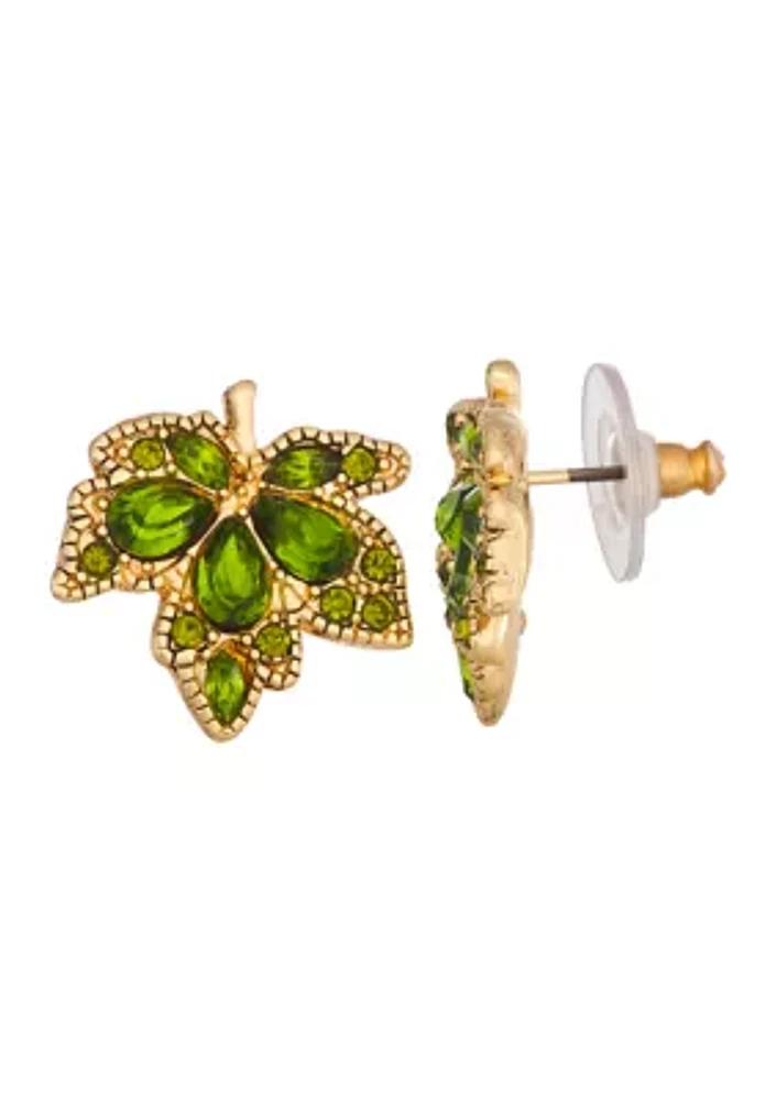 Gold Tone Leaf Stud Earrings