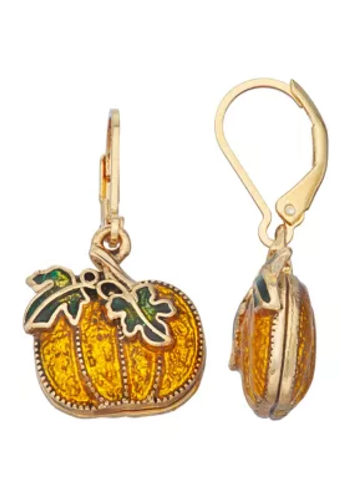 Gold Tone Pumpkin Lever Back Earrings