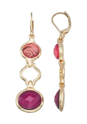 Gold Tone Burgundy Double Drop Earrings