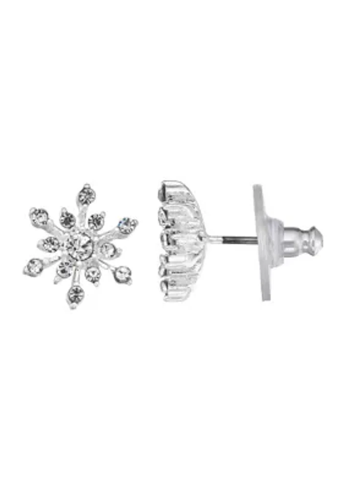 Silver Tone Crystal Flake Stud Earrings