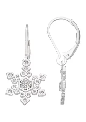 Silver Tone Cubic Zirconia Snowflake Drop Earrings