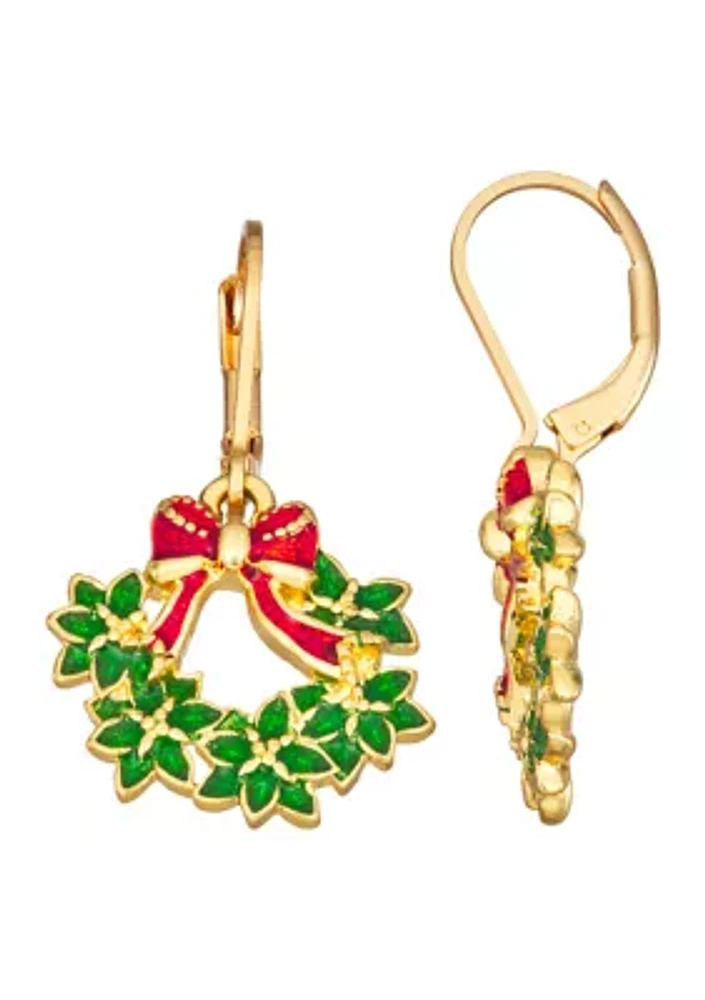 Gold Tone Wreath Drop Earrings