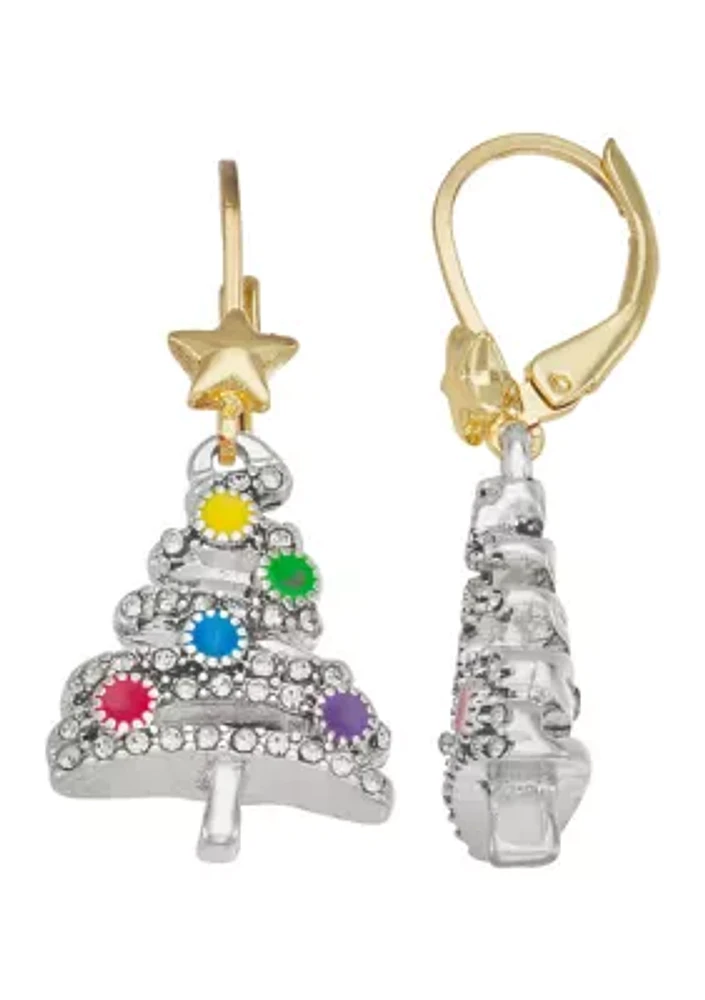 Two Tone Christmas Tree Drop Earrings