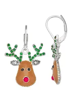 Silver Tone Rudolph Drop Earrings