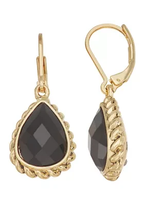 Gold Tone Jet Black Single Drop Earrings