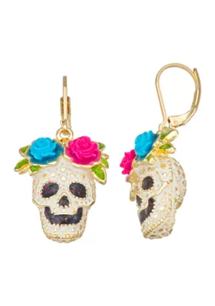 Gold Tone Day of the Dead Drop Earrings