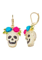 Gold Tone Day of the Dead Drop Earrings