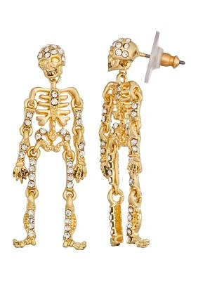 Gold Tone Skeleton Drop Post Earrings