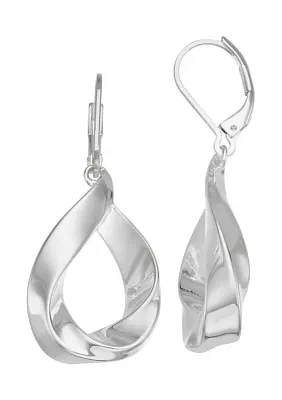 Silver Tone Ribbon Single Drop Earrings