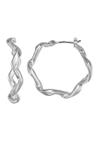 Silver Tone Twisted Ribbon Hoop Earrings