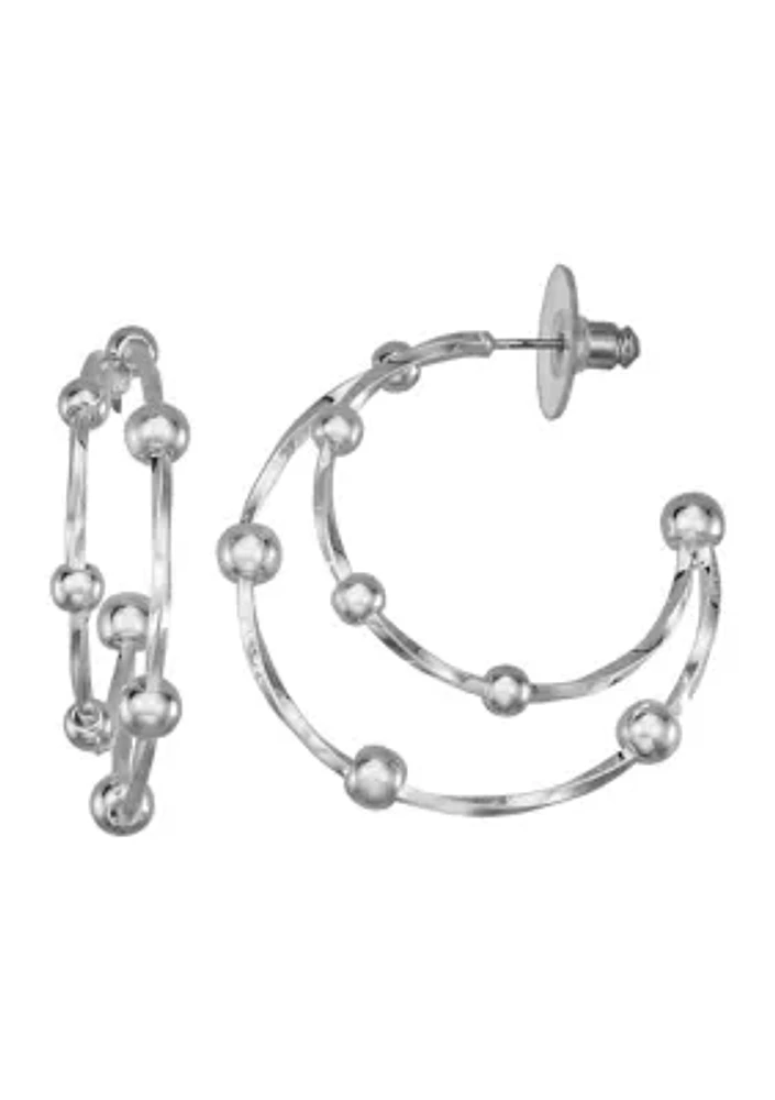 Silver Tone Yours Truly Double C Hoop Earrings