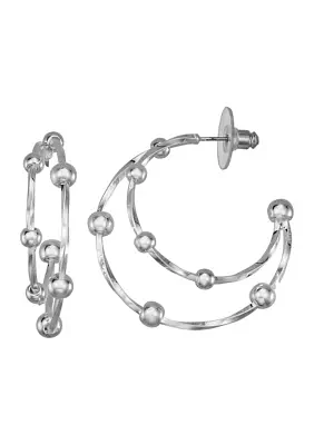 Silver Tone Yours Truly Double C Hoop Earrings