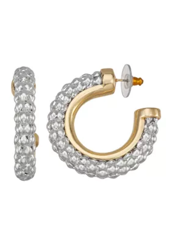 Two Tone Mixed Elements C Hoop Earrings