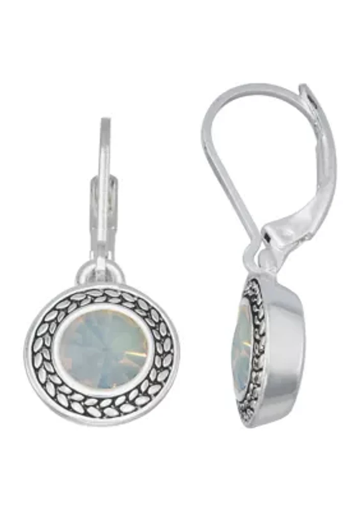 Silver Tone White Opal Drop Earrings