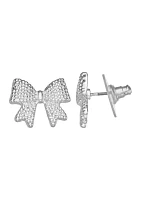 Silver Tone Bow Stud Earrings