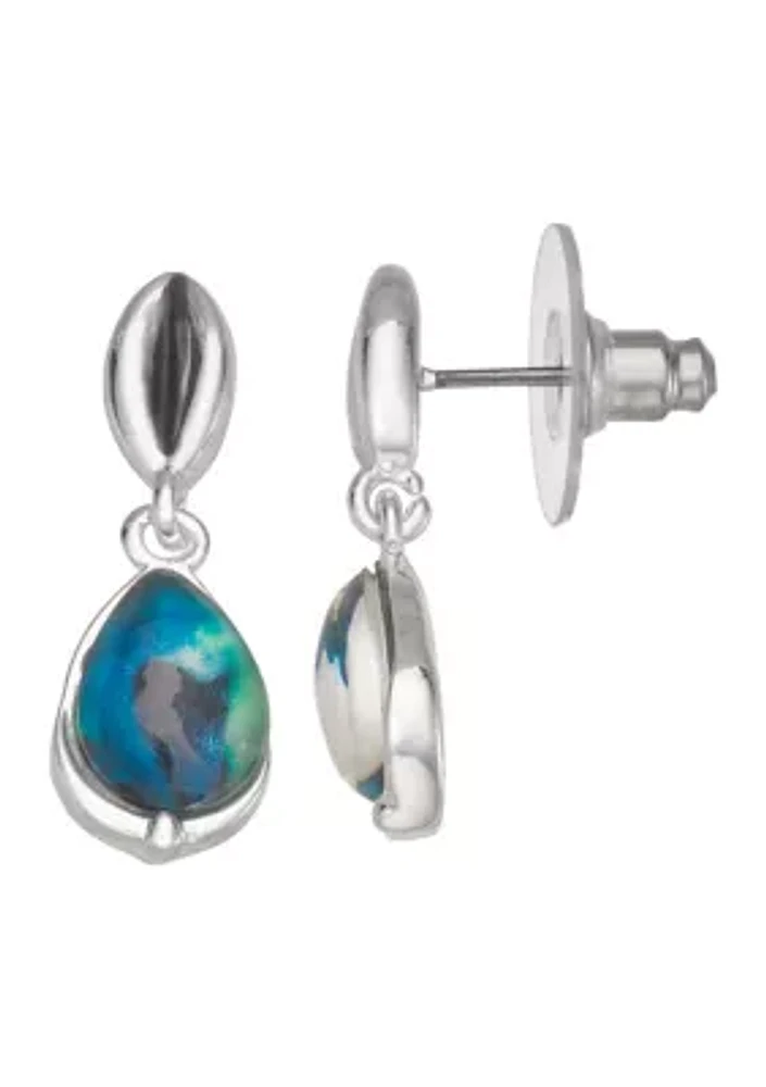 Silver Tone Color Bulb Stud Drop Earrings