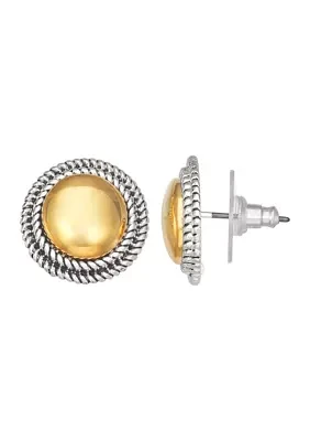 Gold Tone Rope Stud Button Earrings