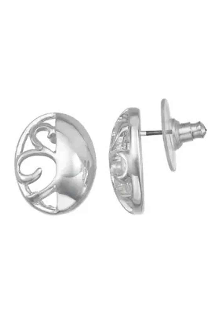 Silver Tone Organic Stud Earrings