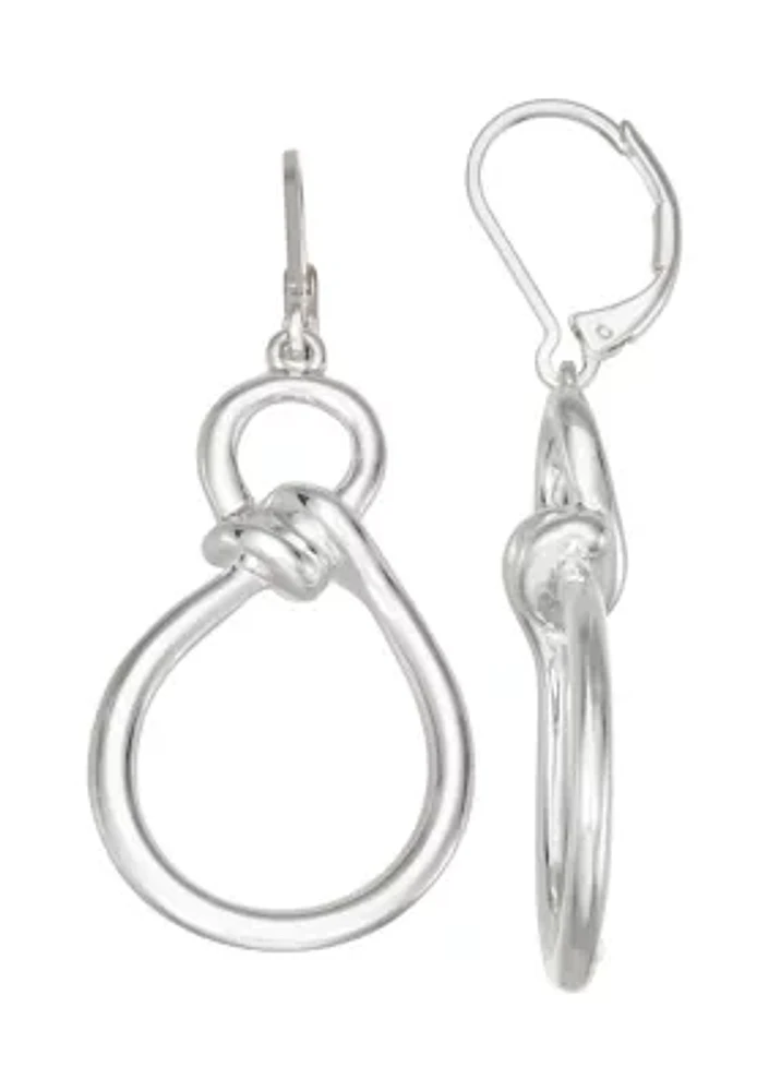 Silver Tone Double Drop Lever Back Earrings