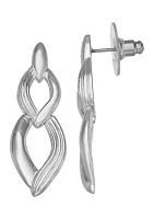 Silver Tone Smooth Double Drop Earrings