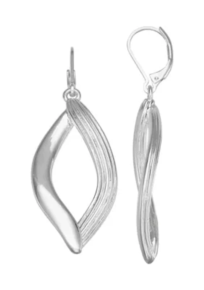 Silver Tone Smoother Drop Lever Back Earrings