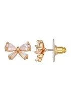 Gold Tone Crystal Bow Stud Earrings