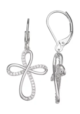 Silver Tone Crystal Cross Drop Earrings