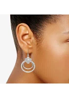 Silver Tone Crystal Round Drop Lever Back Earrings