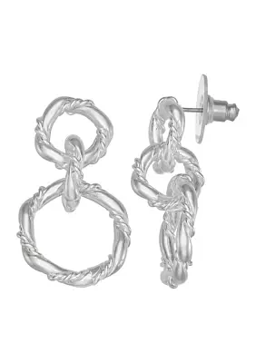 Silver Tone Twisted Double Drop Earrings