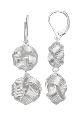 Silver Tone Twisted Double Drop Earrings