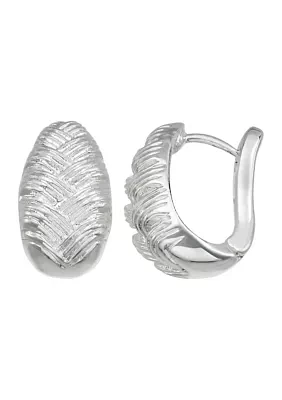 Silver Tone 16.5 Millmeter Textured Huggie Hoop  Earrings