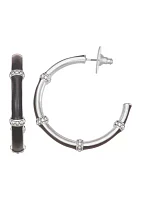 Silver Tone Jet 38 Millimeter C Hoop Earrings