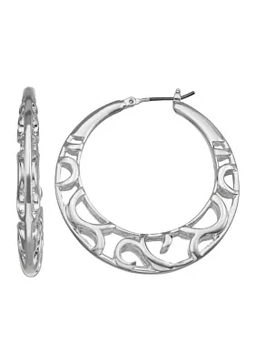 Silver Tone 40 Millimeter Organic Hoop Earrings