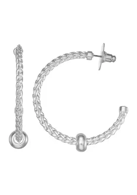 Silver Tone Smooth C Hoop Earrings