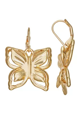 Gold Tone Butterfly Single Drop Earrings