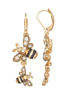 Gold Tone Multi Double Bee Drop Earrings