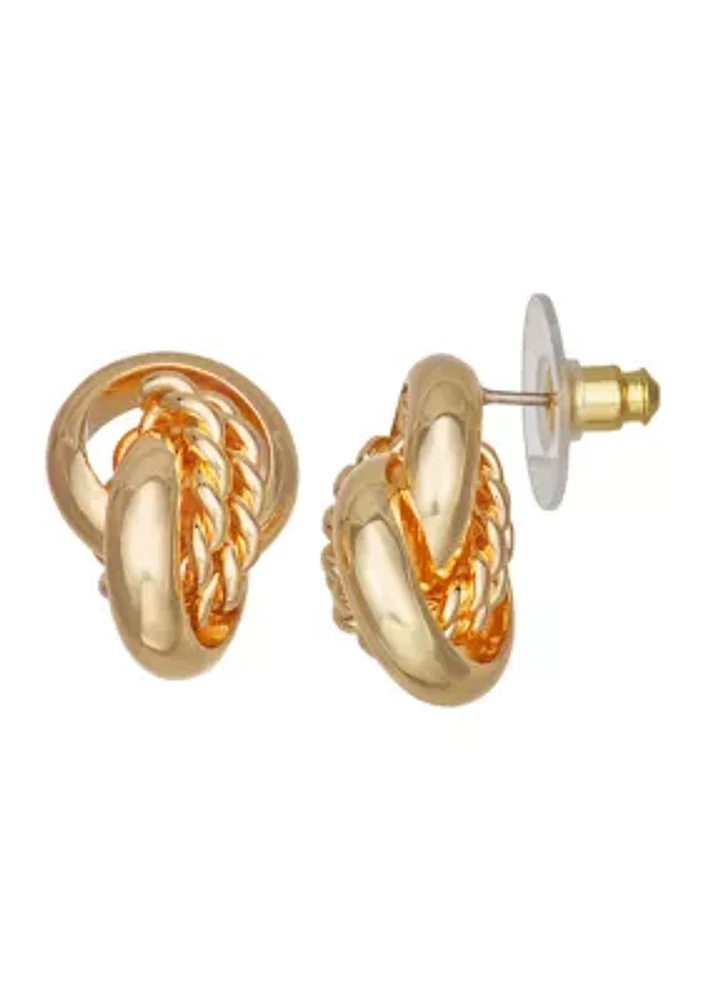 Gold Tone  Knotted Button Stud Earrings