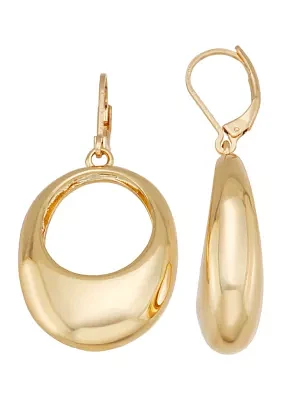 Gold Tone Puffy Drop Lever Back Earrings