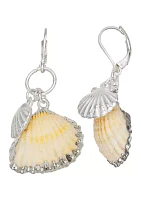 Silver Tone White Seashell Double Drop Earrings