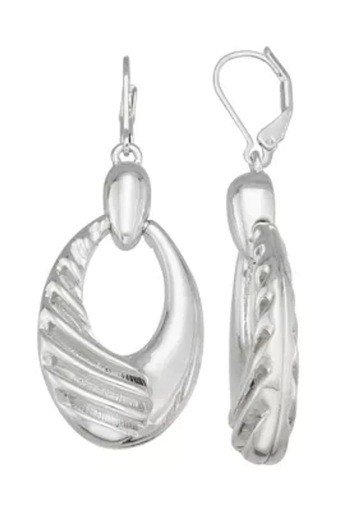 Silver Tone Horizon Drop Lever Back Earrings