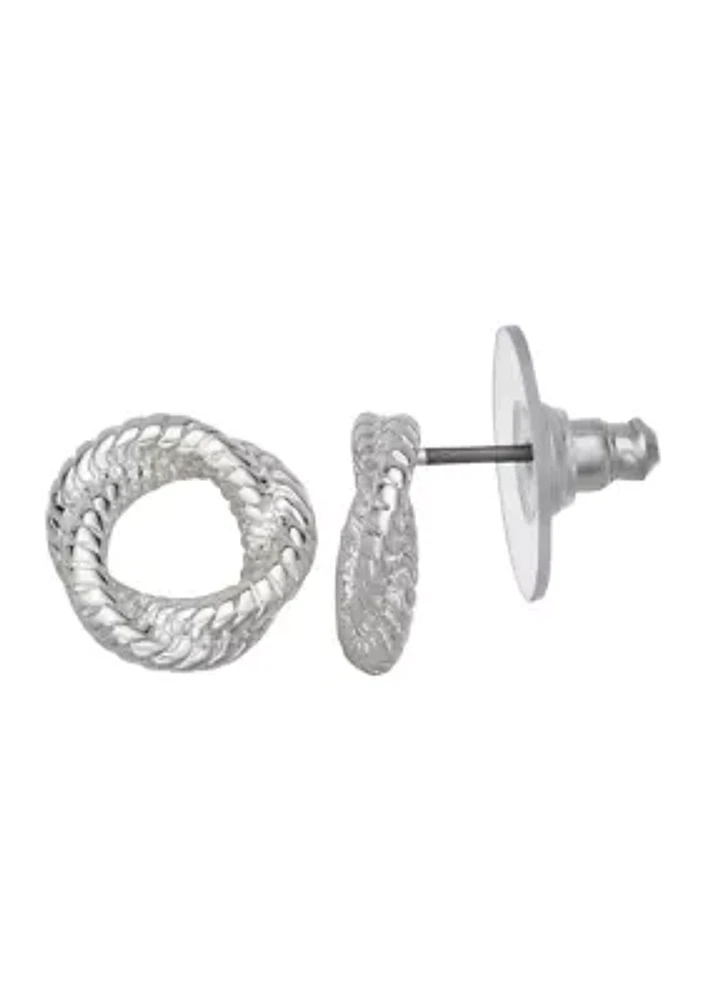 Silver Tone Twisted Stud Earrings