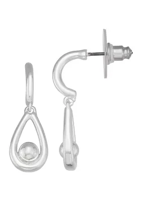 12 Millimeter Silver Tone Drop C Hoop Post Earrings