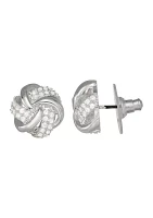 Silver Tone Crystal 12 Millimeter Knot Stud Earrings